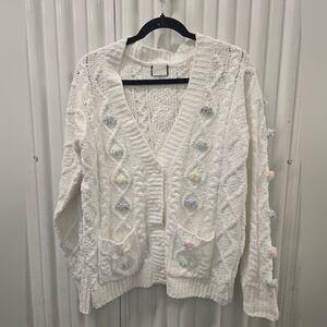 POL Cream Cable Knit Cardigan with Soft Pastel Details